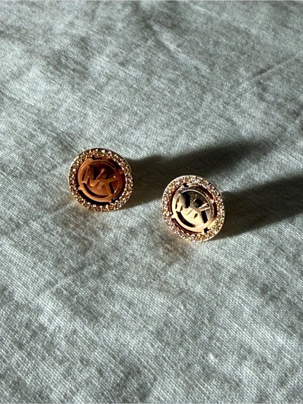 Michael Kors Rose Gold Tone Crystal Halo MK Round Stud Earrings